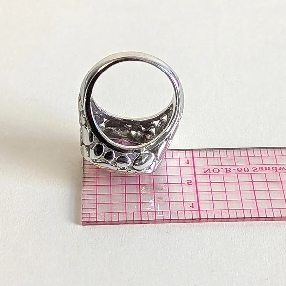 Vintage Cushion Cut Amethyst Silver-plated Ring Vine Frame Open Pebble Design - Picture 8 of 9